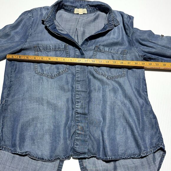 Cloth & Stone Women’s Button Front Shirt Size M Blue Chambray Tencel Back Slit - Picture 9 of 11